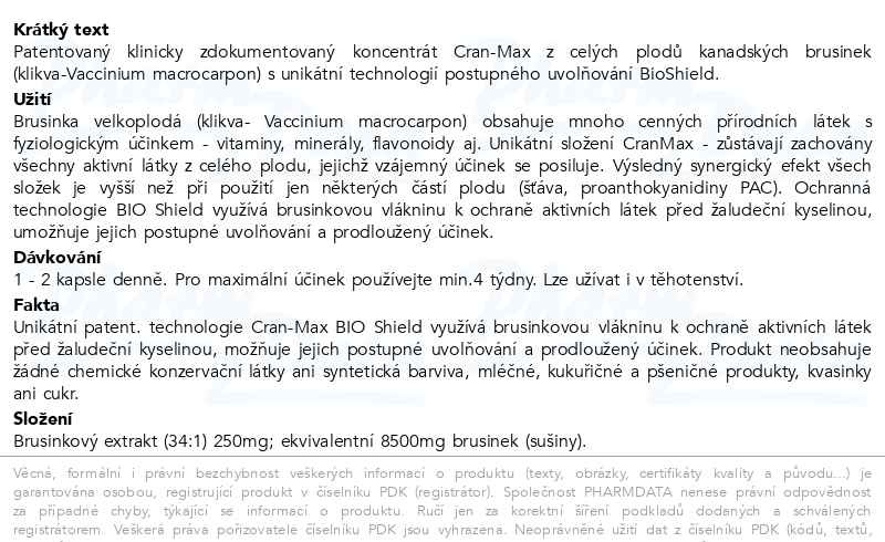 Příbalový leták - NatureVia Max Brusinky Cran-Max cps.90