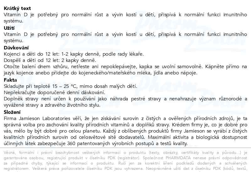 Příbalový leták - JAMIESON Baby-D3 Vitamín D3 400 IU kapky 11.7ml