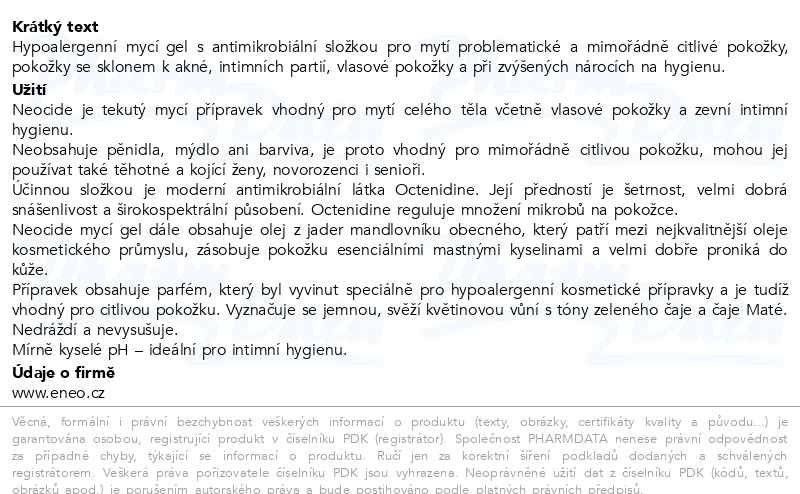 Příbalový leták - Phyteneo Neocide mycí antimikrobiální gel 500ml