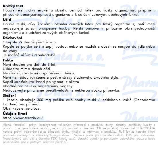 Příbalový leták - TEREZIA Reishi FORTE cps.120