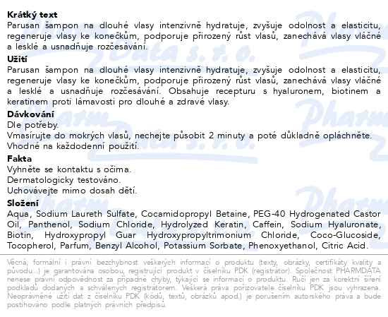 Příbalový leták - Parusan šampon na dlouhé vlasy 200ml
