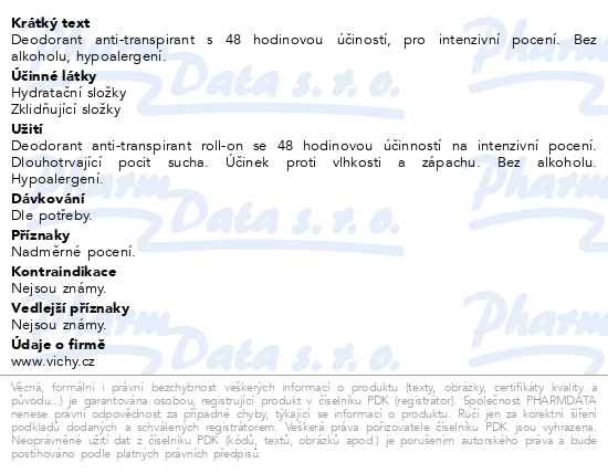 Příbalový leták - VICHY DEO proti nadměrnému pocení 50ml