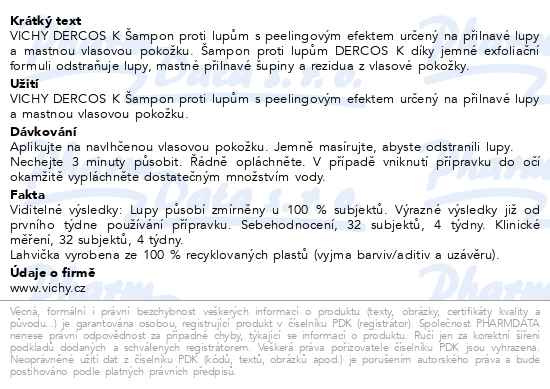 Příbalový leták - VICHY DERCOS Peelingový šampon proti lupům 250ml