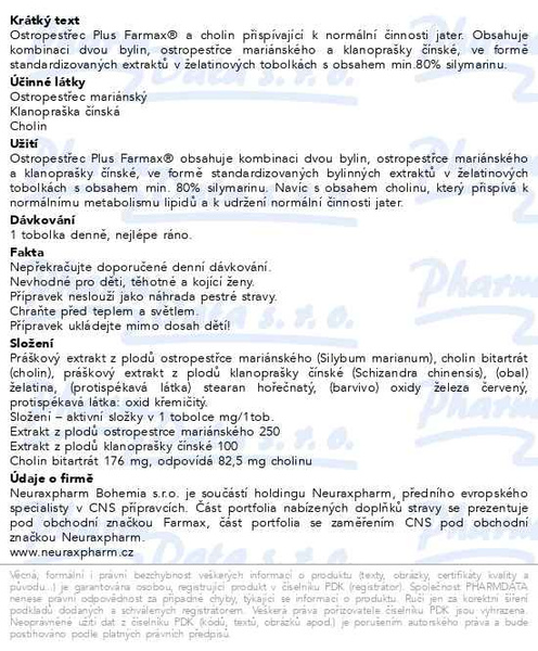 Příbalový leták - Ostropestřec Plus Farmax tob.60
