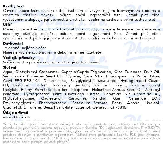 Příbalový leták - Olivenöl noční regenerační krém s ceramidy 50ml