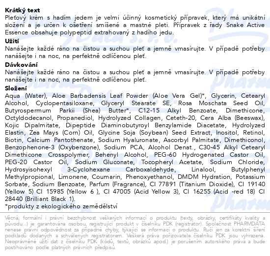 Příbalový leták - Diet Esthetic Hadí pleťový krém 50ml