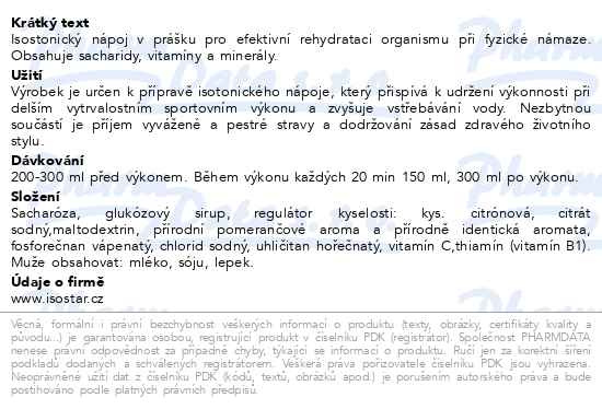 Příbalový leták - ISOSTAR HYDRATE & PERFORM 1.5KG POMERANČ
