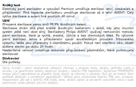Příbalový leták - Philips AVENT Sterilizátor parní elektrický Premium SCF293/00