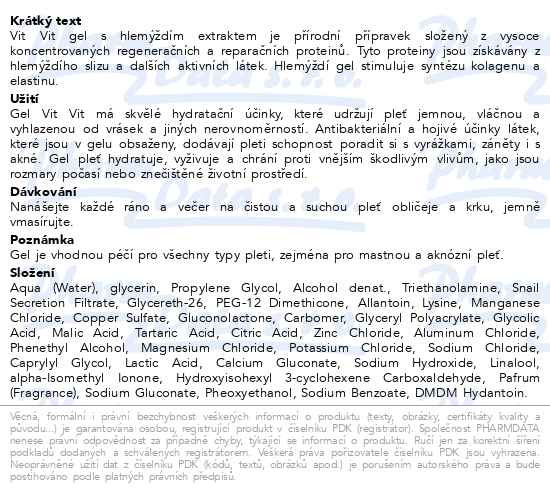 Příbalový leták - Diet Esthetic Vit Vit gel s hlemýždím extraktem 50 ml