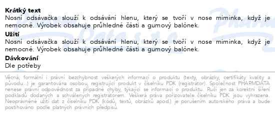 Příbalový leták - BABYONO Nosní odsávačka mint