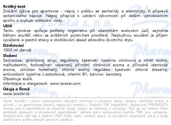 Příbalový leták - ISOSTAR HYDRATE & PERFORM 1.5KG CITRON