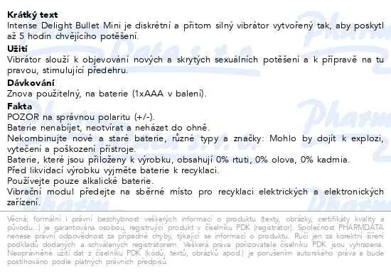 Příbalový leták - DUREX Intense Delight Bullet Mini vibrátor