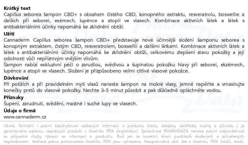 Příbalový leták - Cannaderm Capillus seborea šampon CBD+ 150ml