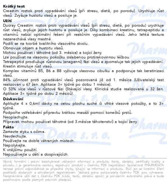 Příbalový leták - DUCRAY Creastim Roztok proti vypadávání vlasů 60ml