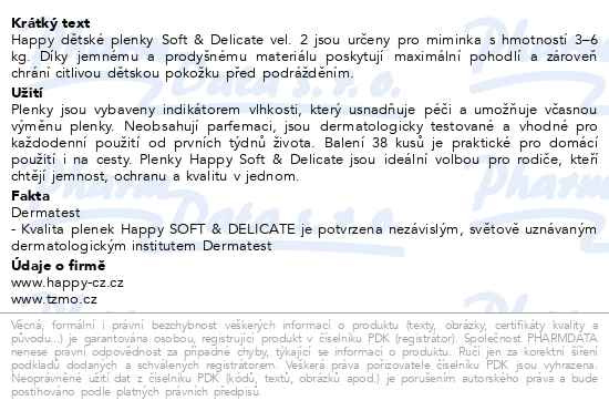 Příbalový leták - Happy Soft&Delicate 2 dětské pleny 3-6kg 38ks