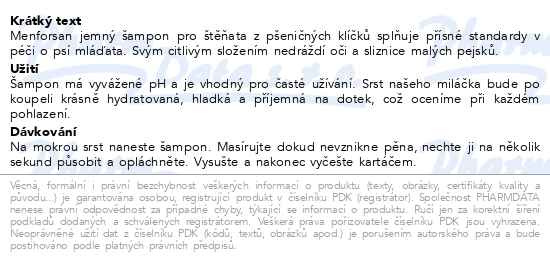 Příbalový leták - Menforsan Šampon z pšeničných klíčků pro štěňata 300ml