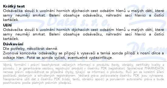 Příbalový leták - Nosátko odsávačka nosních hlenů plast sada