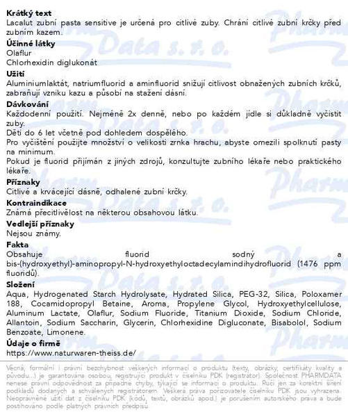 Příbalový leták - Lacalut Sensitive zubní pasta 75ml