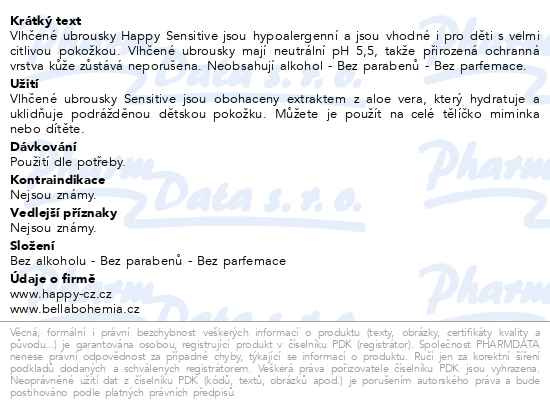 Příbalový leták - Happy vlhčené ubrousky Sensitive 4x56ks Mega pack