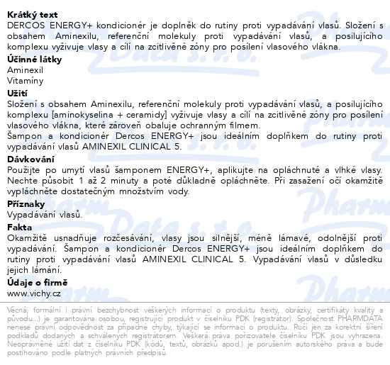 Příbalový leták - VICHY DERCOS ENERGY+ kondicionér doplněk proti vypadávání vlasů 200ml