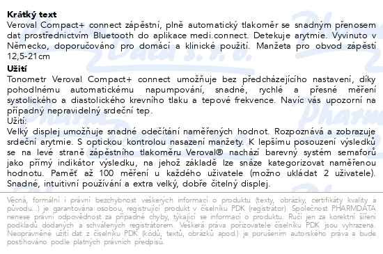 Příbalový leták - Tonometr digitální Veroval Compact + connect zápěstní
