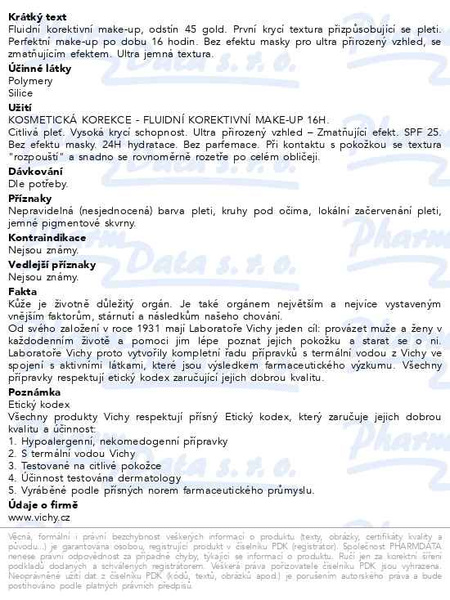 Příbalový leták - VICHY DERMABLEND 3D make-up č.45 30ml