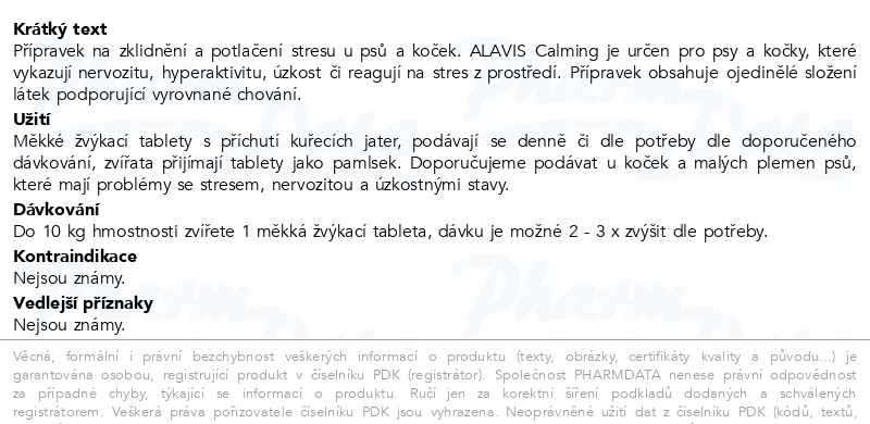 Příbalový leták - ALAVIS Calming 45g (cca 30tbl.) a.u.v.
