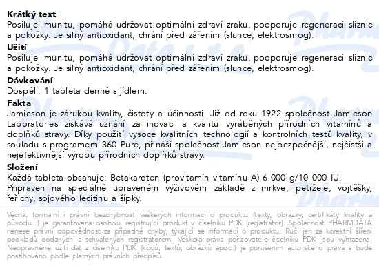 Příbalový leták - JAMIESON Betakaroten 10 000 IU tbl.90
