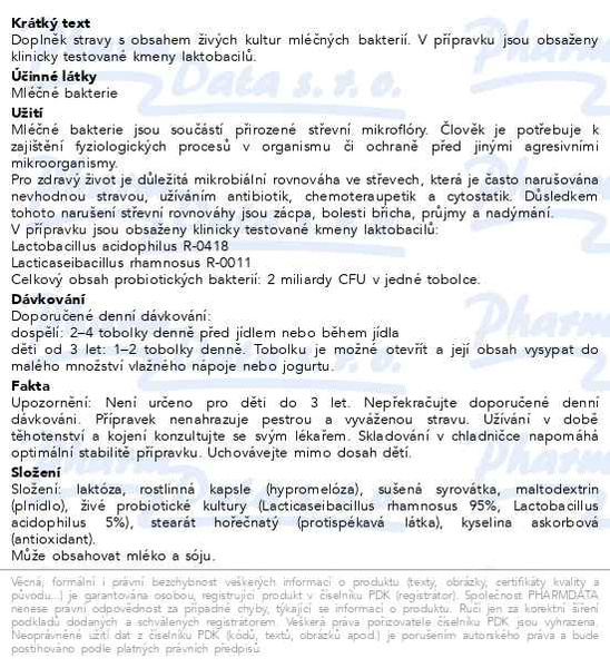 Příbalový leták - Lactobacillus acidophilus tob.60