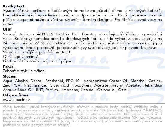 Příbalový leták - ALPECIN Coffein Hair Booster 200ml