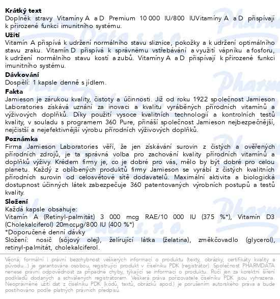 Příbalový leták - JAMIESON Vitamíny A+D 10000/800IU Premium cps.100