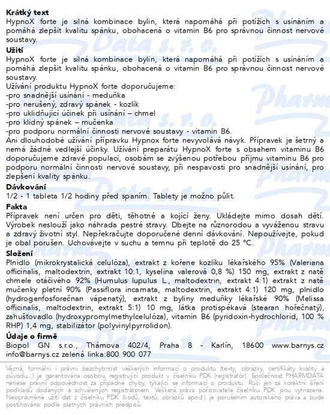 Příbalový leták - Barnys HypnoX forte tbl.20