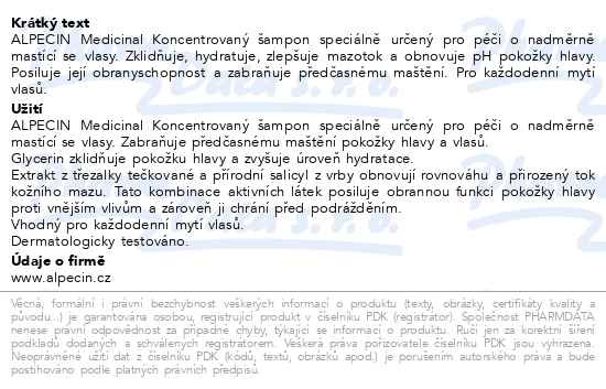 Příbalový leták - ALPECIN Medicinal Šampon na mastné vlasy 200ml