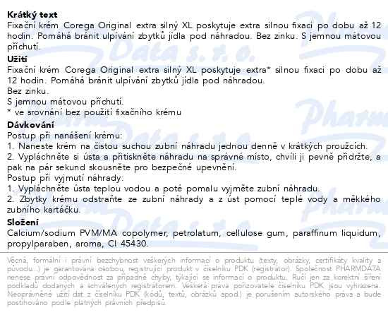 Příbalový leták - Fixační krém Corega Original XL extra silný pro pevnou fixaci zubní náhrady, 70g