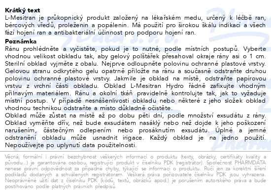 Příbalový leták - L-Mesitran Hydro 10x10cm 10ks