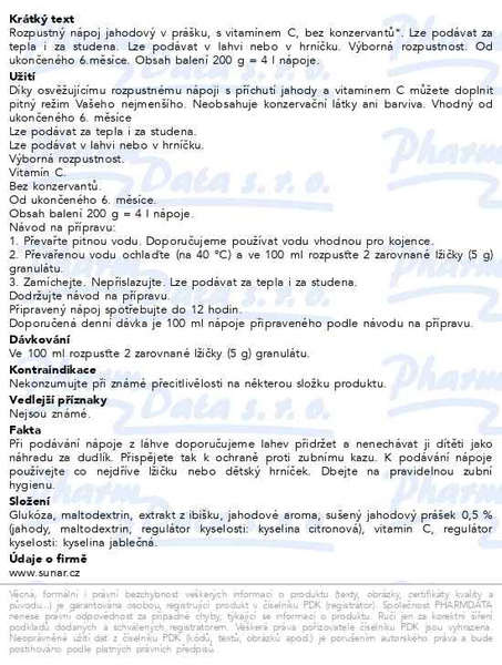 Příbalový leták - Sunar rozpustný nápoj jahodový 200g