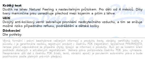 Příbalový leták - CHICCO Dudlík na láhev Natural Feeling silikon nastavitelný průtok 4m+ 2 ks