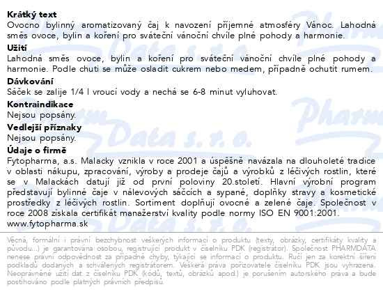 Příbalový leták - Vánoční čaj Fytopharma 20x2g