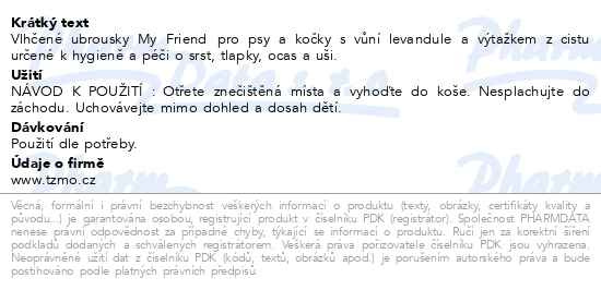 Příbalový leták - My Friend vlhčené ubrousky pro psy a kočky 30ks