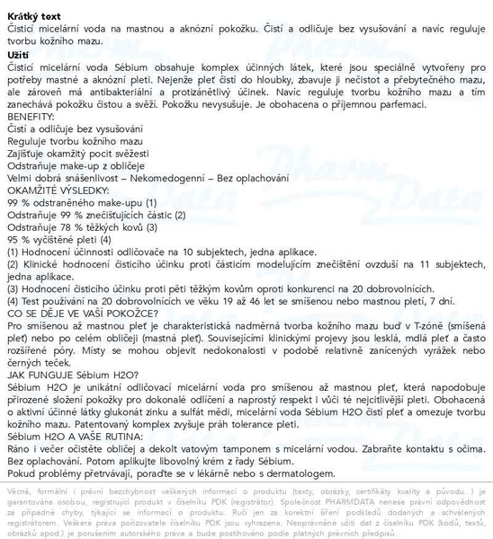Příbalový leták - BIODERMA Sébium H2O 500ml 1+1 Festival