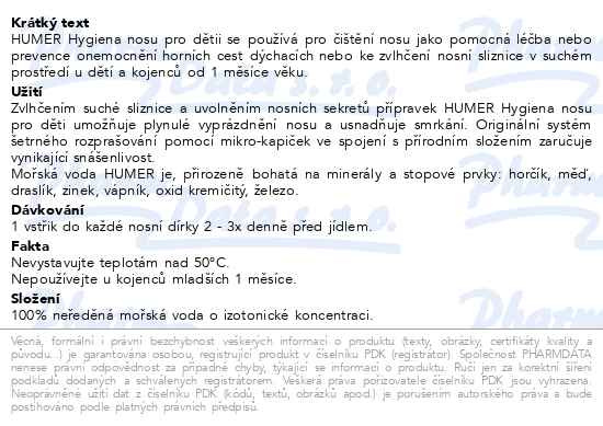 Příbalový leták - HUMER Hygiena nosu 100% mořská voda pro děti 150ml