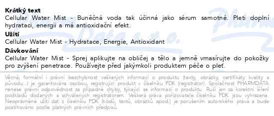 Příbalový leták - ESTHEDERM Cellular Water Mist 100ml