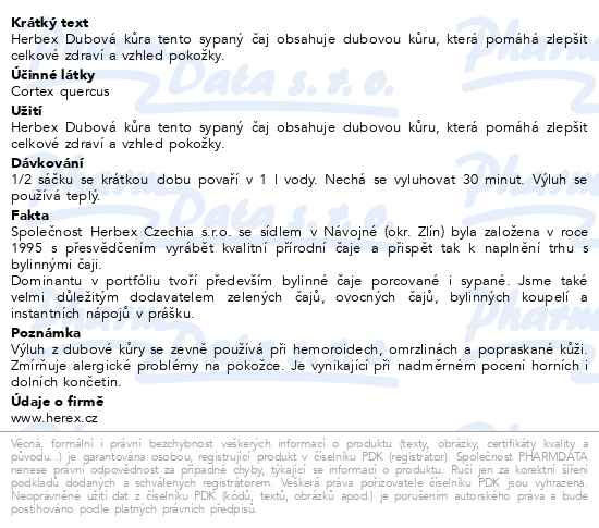 Příbalový leták - HERBEX Dubová kůra čaj sypaný 50g