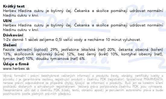 Příbalový leták - HERBEX Hladina cukru n.s.20x3g