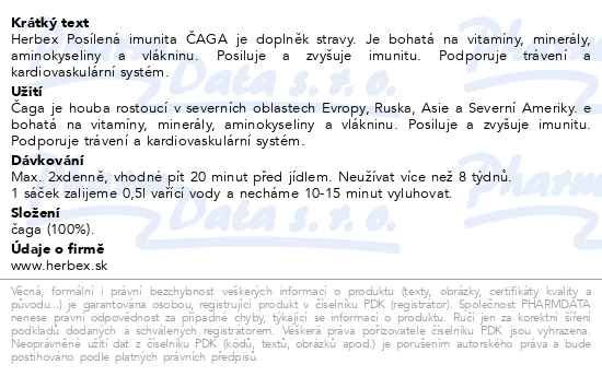 Příbalový leták - HERBEX lékárna Posílená imunita ČAGA n.s.20x3g