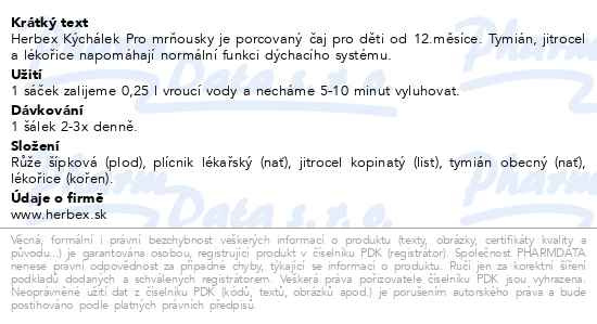 Příbalový leták - HERBEX Kýchálek pro mrňousky od 12.m. n.s.20x1.5g