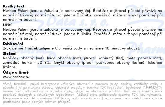 Příbalový leták - HERBEX lékárna Pálení jícnu a žaludku n.s.20x3g