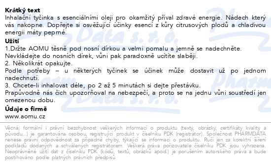 Příbalový leták - AOMU inhalační tyčinka s esenciálními oleji Energy
