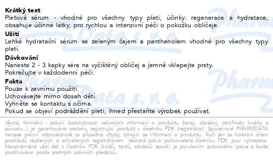 Příbalový leták - Beauty of Joseon pleťové sérum se zeleným čajem 30ml