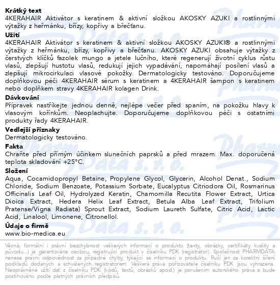 Příbalový leták - 4KERAHAIR aktivátor Biomedica 210ml